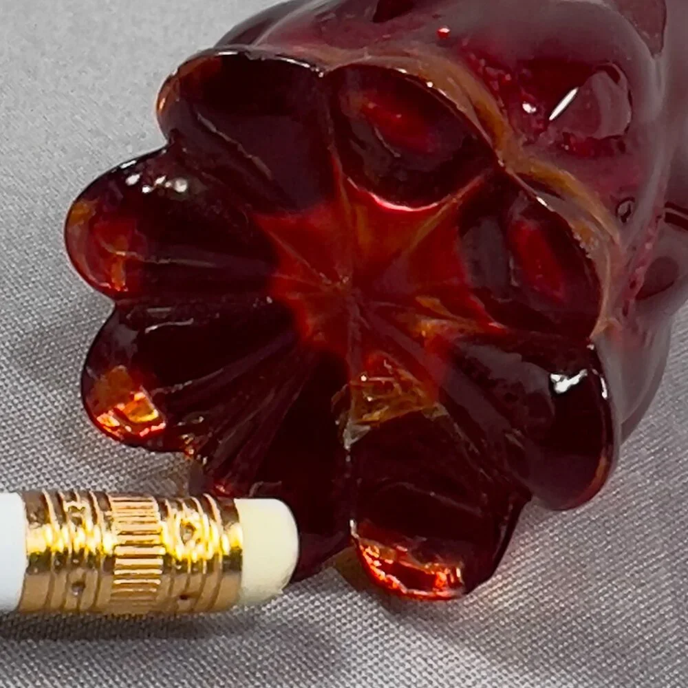 Vtg Fostoria 1229 Ruby Red Heirloom Art Clear Glass Bud 6" Vase 60s Glows - Picture 12 of 16